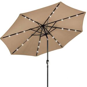 Best Choice Products 10ft Solar Powered Aluminum Polyester LED Lighted Patio Umbrella w/Tilt Adjustment and UV-Resistant Fabric, Tan