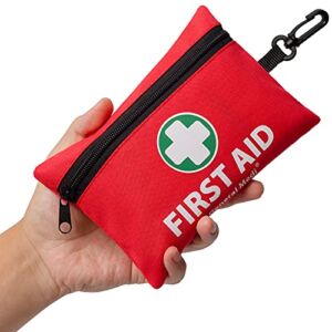 Mini First Aid Kit, 110 Pieces Small First Aid Kit – Includes Emergency Foil Blanket, CPR Respirator, Scissors for Travel, Home, Office, Vehicle, Camping, Workplace & Outdoor (Red)