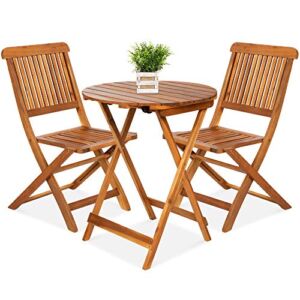 Best Choice Products 3-Piece Acacia Wood Bistro Set, Folding Patio Furniture for Backyard, Balcony, Deck w/ 2 Chairs, Round Coffee Table, Teak Finish – Natural