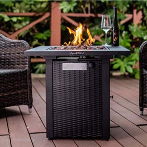 Legacy Heating 28inch Wicker &Rattan Square Propane Fire Pit Table, Outdoor Dinning Gas Fire Table with Lid, 50,000BTU, Lava Stone, ETL Certification, for Outside Garden Backyard Deck Patio