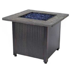 Endless Summer 30 Inch Square 30,000 BTU LP Gas Outdoor Fire Pit Table with Resin Mantel, Steel Base, Blue Fire Glass, and Protective Cover, Black