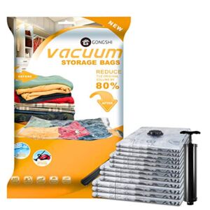 Vacuum Storage Bags (3 x Jumbo, 3 x Large, 3 x Medium, 3 x Small), Space Saver Sealer Compression Bags with Travel Hand Pump for Blankets, Comforters, Pillows, Clothes Storage