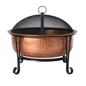 Fire Sense 62665 Fire Pit Palermo Copper with Steel Stand Wood Burning Lightweight Portable Outdoor Firepit Included Mesh Spark Screen Steel Grate Screen Lift Tool & Vinyl Weather Cover – 26.5″