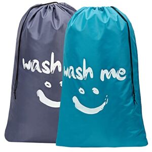HOMEST 2 Pack XL Wash Me Travel Laundry Bag, Machine Washable Dirty Clothes Organizer, Large Enough to Hold 4 Loads of Laundry, Easy Fit a Laundry Hamper or Basket