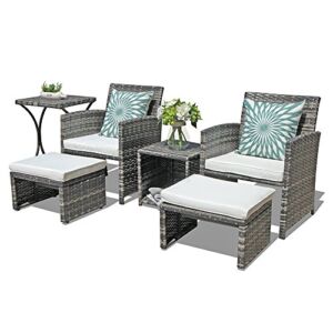 OC Orange-Casual 6 Piece Patio Furniture Conversation Set with Ottoman, Outdoor Grey Wicker Chair and Table Set, Balcony Furniture for Apartments