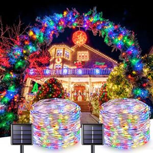JMEXSUSS 2 Pack Solar Christmas Lights Outdoor Waterproof, 33ft 100 LED Solar String Lights, 8 Modes Multicolor Copper Wire Mini Solar Fairy Lights for Christmas, Patio, Wedding, Party Decorations