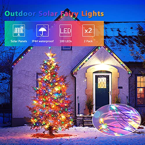 JMEXSUSS 2 Pack Solar Christmas Lights Outdoor Waterproof, 33ft 100 LED Solar String Lights, 8 Modes Multicolor Copper Wire Mini Solar Fairy Lights for Christmas, Patio, Wedding, Party Decorations | The Storepaperoomates Retail Market - Fast Affordable Shopping