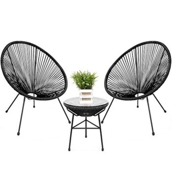 Best Choice Products 3-Piece Outdoor Acapulco All-Weather Patio Conversation Bistro Set w/Plastic Rope, Glass Top Table and 2 Chairs – Black | The Storepaperoomates Retail Market - Fast Affordable Shopping