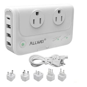 ALLWEI International Travel Adapter 220V to 110V Step Down Power Voltage Converter for Hair Straightener/Curling Iron, Universal Power Plug Adapter UK, US, AU, EU, IT, India …