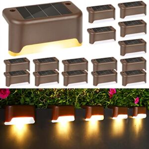 Solar Deck Lights Outdoor, 16 Pack Solar Step Lights LED Waterproof Solar Fence Lights Stair Lights for Railing, Deck, Patio, Yard, Post and Driveway, Warm White