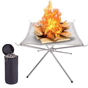 SUCHDECO Portable Fire Pit for Camping Foldable, Small Size16.5 Inch Mesh Fire Pit, Foldable Camping Fire Pit for Camping Backyard Beach and Wood Burning Camping, Barbecue, and Garden