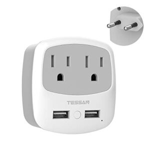 European Travel Plug Adapter, TESSAN US to Europe Plug Adaptor with 2 USB Charger 2 American Outlets, International Power Adapter for EU Italy Spain France Germany Iceland Greece Israel (Type C)