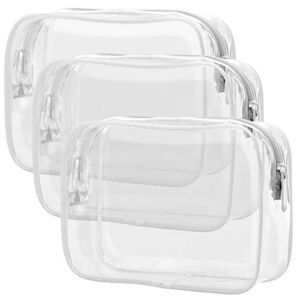 Clear Toiletry Bag, Packism 3 Pack TSA Approved Toiletry Bag Quart Size Bag, Travel Makeup Cosmetic Bag for Women Men, Carry on Airport Airline Compliant Bag, White