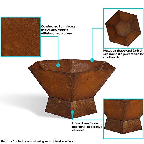 Sunnydaze Rustic Affinity Raised Outdoor Fire Pit Kit – 23-Inch Oxidized Hexagon-Shaped Steel Outdoor Wood-Burning Lawn and Backyard Bonfire Fireplace | The Storepaperoomates Retail Market - Fast Affordable Shopping