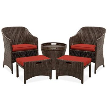 Best Choice Products 5-Piece Outdoor Patio Furniture Set, No Assembly Required Wicker Conversation Bistro & Storage Table for Backyard, Porch, Balcony w/Space-Saving Design – Brown/Red | The Storepaperoomates Retail Market - Fast Affordable Shopping