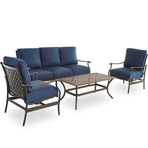PatioFestival Patio Conversation Set 4 Pieces Cushioned Outdoor Furniture Sets with All Weather Frame