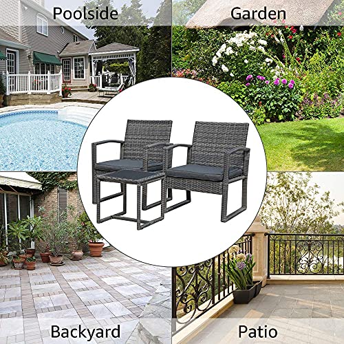 Patiorama 3 Pieces Outdoor Patio Furniture Set, Outdoor Wicker Conversation Set, Patio Rattan Chair Set, Modern Bistro Set with Coffee Table, Garden Balcony Backyard Poolside (Dark Grey) | The Storepaperoomates Retail Market - Fast Affordable Shopping