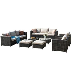 XIZZI Patio Furniture Sets Outdoor Sectional Sofa 12 Pieces No Assembly Required Big Size All Weather Wicker Aluminum Conversation Set with 4 Pillows and 2 Furniture Covers,Grey Wicker Beige Cushion