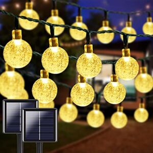 2-Pack 100 LED 64FT Crystal Globe Solar String Lights Outdoor, Waterproof Solar Outdoor Lights with 8 Lighting Modes, Solar Globe Lights for Garden Tree Patio Party Christmas (Warm White)