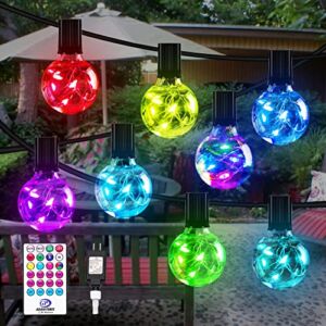 LED Outdoor String Lights 64 Modes, Ollny Patio Lights with 32 Waterproof Shatterproof RGB Color Changing Bulbs(2 Spare), G40 Globe String Lights for Outside Backyard Porch Balcony Party Decor 35 FT
