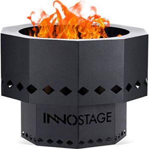 INNO STAGE Patented Smokeless Fire Pit, 13 Inch Low Smoke Camping Stove Outdoor Wood Pellet Burning Spark Portable Carrying Bag, Firepit Grill Bowl of Fireplace Picnic Camping Cooking on Beach – S