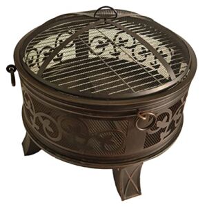 Bluegrass Living BFPW26W-CC 26 Inch Steel Deep Bowl Fire Pit with Cooking Grid, Weather Cover, Spark Screen, and Poker, Black