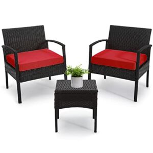 3 Pieces Patio Furniture Set, Outdoor Furniture Set, Patio Bistro Set Outdoor, Patio Conversation Set, Patio Set, Patio Table and Chairs, Patio Chairs with Coffee Table for Yard & Bistro, Red