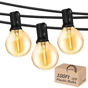 Outdoor String Lights 100FT Globe String Lights with 52 Dimmable G40 Shatterproof LED Bulbs,Waterproof Connectable Patio Light String Lights for Backyard Hanging Lights,2700K Warm Glow
