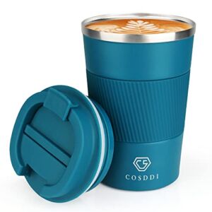 CS COSDDI Travel Mug 12oz – Vacuum Insulated Coffee Travel Mug Spill Proof with Leakproof Lid – Double Walled Reusable Tumbler Cups for Keep Hot/Ice Coffee,Tea and Beer(Aquamarine)