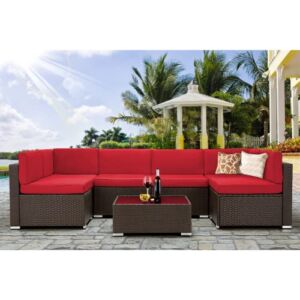 U-MAX 7 Piece Outdoor Patio Furniture Set, PE Rattan Wicker Sofa Set, Outdoor Sectional Furniture Chair Set with Cushions and Coffee Table