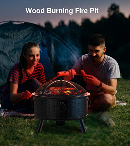 Fire Pit Outdoor Fire Pits for Outside, Round Wood Burning Metal Fire Pit for Patio with Spark Screen Cover and Poker for Backyard Garden Bonfire BBQ | The Storepaperoomates Retail Market - Fast Affordable Shopping