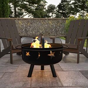Flash Furniture 29″ Round Wood Burning Firepit with Mesh Spark Screen