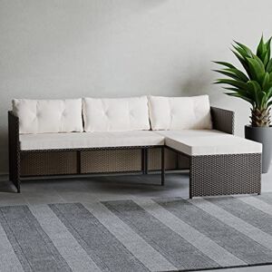 Edenbrook Bayview Rattan Patio Furniture – Mix and Match Outdoor Furniture, L-Shape Sofa Only, Brown Rattan/Cream