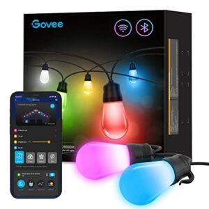 Govee Smart Outdoor String Lights, 48ft RGBIC Patio Lights with 15 Dimmable Warm White LED Bulbs, IP65 Waterproof WiFi APP Control Outdoor String Lights Work with Alexa for Balcony, Backyard, Party