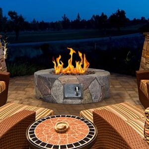 ECOTOUGE 40,000 BTU Round Gas Fire Pit Tables(28 Inch) with Lava Rocks for Outside Patio, Weather-Resistant Pit Cover, CSA Certification,Cyan & Grey