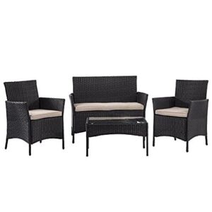 Outdoor Patio Furniture Sets 4 Pieces Patio Set Rattan Chair Wicker Sofa Conversation Set Patio Chair for Backyard Lawn Porch Poolside Balcony Garden Furniture Sets with Coffee Table
