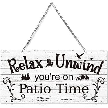 Hotop 10 x 5 Inch Patio Wall Decor Hanging Wall Art Metal Plaque Signs Vintage Balcony Decor Retro Patio Accessories Relax Unwind You’re on Patio Time with Chain for Home Pub Porch Outdoor Living | The Storepaperoomates Retail Market - Fast Affordable Shopping