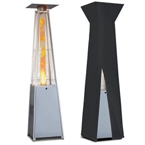 LAUSAINT HOME Outdoor Patio Heater with Cover & Wheels, 45000 BTU Pyramid Propane Heater, 87″ Tall Quartz Glass Tube Flame Heater for Party, Backyard, Garden, Decoration