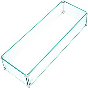 VEVOR Fire Pit Wind Guard, 30.5 x 11.5 x 6 Inch Glass Wind Guard, Rectangular Glass Shield, 0.3″ Thick Clear Tempered Glass Flame Guard, Steady Feet Tree Pit Guard for Propane, Gas, Outdoor