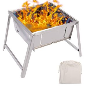 Lineslife Pop up Fire Pit for Camping Wood Burning, 12.8″ Portable Folding Stainless Steel Charcoal Campfire Grill and Fire Pit with Carry Bag for Outdoor Cooking BBQ