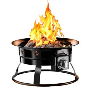 LEISURELIFE Fire Bowl Outdoor Portable Propane Gas Fire Pit for Camping for Outside with Carry Handle Including CSA Regulating Valve and 10FT Gas Hose (Installed) 18.5″ Diameter 58000BTU/HR Black