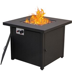 Grand Patio Outdoor Gas Fire Pit Table, 30 Inch Square Patio Propane Gas Fire Pit Table with Metal Tabletop, Lid and Lava Rock, Cover (30 x 30 x 24.4 inches)