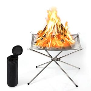 22 inch Portable Outdoor Fire Pit, VONYDA Collapsing Steel Mesh Fireplace, Outdoor Wood Burner Foldable Campfire Stove for Patio Barbecue Backyard Beach with Carry Bag