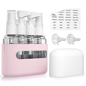 Travel Bottles, ValueTalks TSA Approved Travel Size Containers Leak Proof Travel Accessories Kits for Toiletries and Shampoo 4 in 1 Plastic Refillable Travel Bottles with Tags and Funnels (pink)