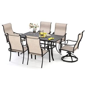 HAPPATIO 7 Piece Patio Dining Set,Outdoor Dining Set,Patio Furniture Sets,2 Swivel Dining Chairs,4 Reg.Dining Chairs,Textilene Furniture Set for Patio,Yard,Pool (Khaki)