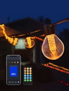 Outdoor String Lights with Dimmer – 50Ft Led Patio Light App Control 3 Modes Warm White 2000K 25 Hanging G40 Globe Bulbs Waterproof Decorative Lights for Backyard Porch Christmas Tree Party Home Decor