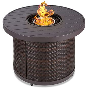 Best Choice Products 32in Round Gas Fire Pit Table, 50,000 BTU Outdoor Wicker Patio Propane Firepit w/Faux Wood Table Top, Glass Beads, Cover, Hideaway Tank Holder, Lid – Brown | The Storepaperoomates Retail Market - Fast Affordable Shopping