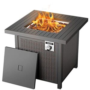 Cecarol Propane Fire Table, Outdoor Fire Pit Table with Lid and Lava Rock, 28″ Auto-Ignition Gas Fire Table 50000 BTU with ETL-Certified, 2-in-1 Steel Fire Table for Courtyard, Patio,Balcony