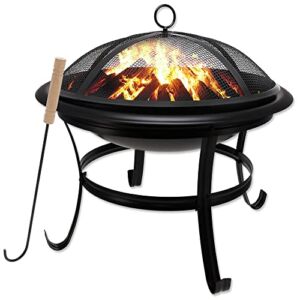 Gas One 22 in Outdoor Fire Pit – Wood Burning Fire Pit with Mesh Lid and Fire Picker – Durable Alloy Steel Fire Pits for Outside – Small Fire Pit for Backyard, Porch, Deck, Camping, BBQ