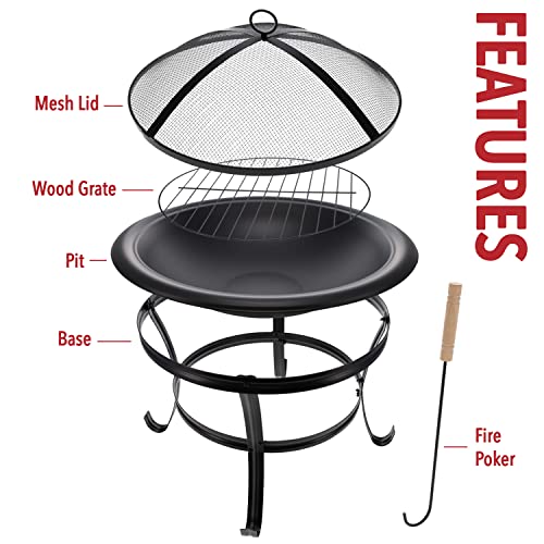 Gas One 22 in Outdoor Fire Pit – Wood Burning Fire Pit with Mesh Lid and Fire Picker – Durable Alloy Steel Fire Pits for Outside – Small Fire Pit for Backyard, Porch, Deck, Camping, BBQ | The Storepaperoomates Retail Market - Fast Affordable Shopping